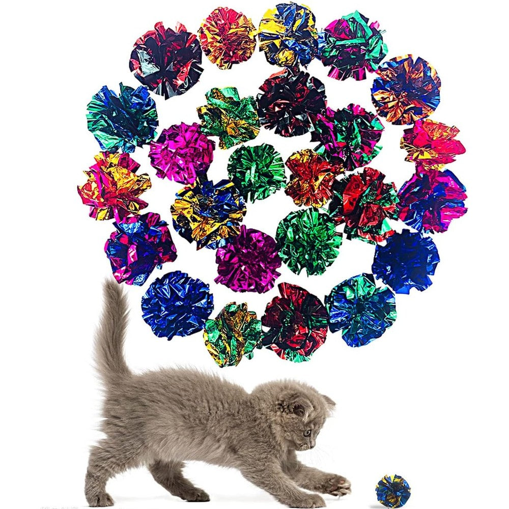 PET SHOW cat crinkle toy ball front view pack of twenty colorful mylar chase toys for felines