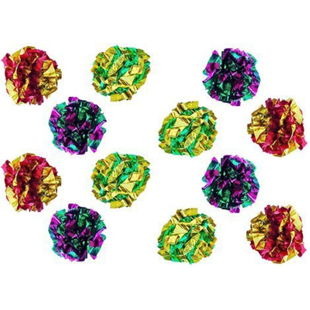 PETFAVORITES Original Mylar Crinkle Balls Cat Toys front view of twelve pack interactive cat toys