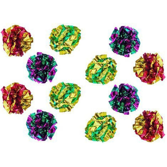 PETFAVORITES Original Mylar Crinkle Balls Cat Toys front view of twelve pack interactive cat toys