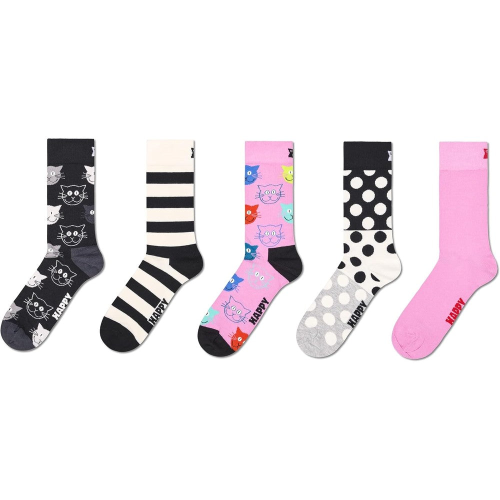 Happy Socks 5-Pack Pattern Socks Unisex Crew Length Cotton Blend Colorful Graphic Design Socks Set