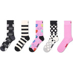 Happy Socks 5-Pack Pattern Socks Unisex Crew Length Cotton Blend Colorful Graphic Design Socks Set