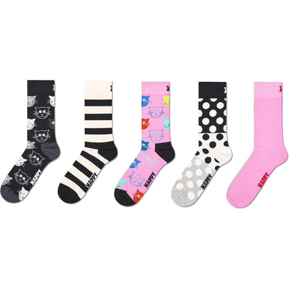 Happy Socks 5-Pack Pattern Socks Unisex Crew Length Cotton Blend Colorful Graphic Design Socks Set