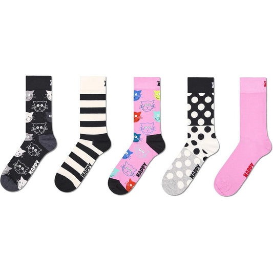 Happy Socks 5-Pack Pattern Socks Unisex Crew Length Cotton Blend Colorful Graphic Design Socks Set