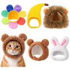Wuuraa Guiqulai 5 Pack Cute Pet Costume Hats For Cats And Small Dogs Bear Rainbow Flower Rabbit Lion Cub Banana Funny Headwear Accessories