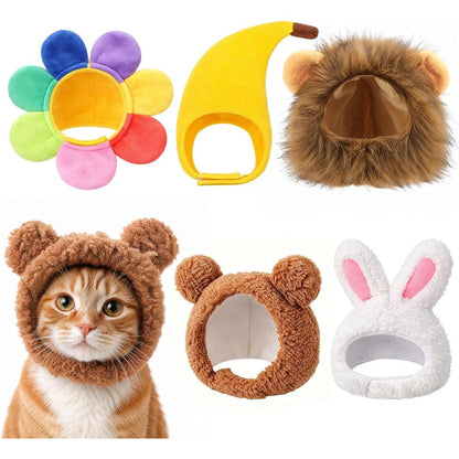 Wuuraa Guiqulai 5 Pack Cute Pet Costume Hats For Cats And Small Dogs Bear Rainbow Flower Rabbit Lion Cub Banana Funny Headwear Accessories