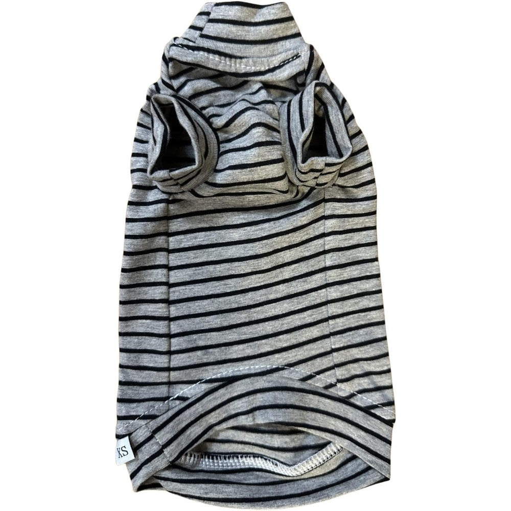 Kitipcoo Vintage Stripes Sphynx Hairless Cat Shirt Cotton Turtleneck Pet Clothes With Sleeves For Sphynx Devon Rex Cornish Rex Grey Stripe X-Small