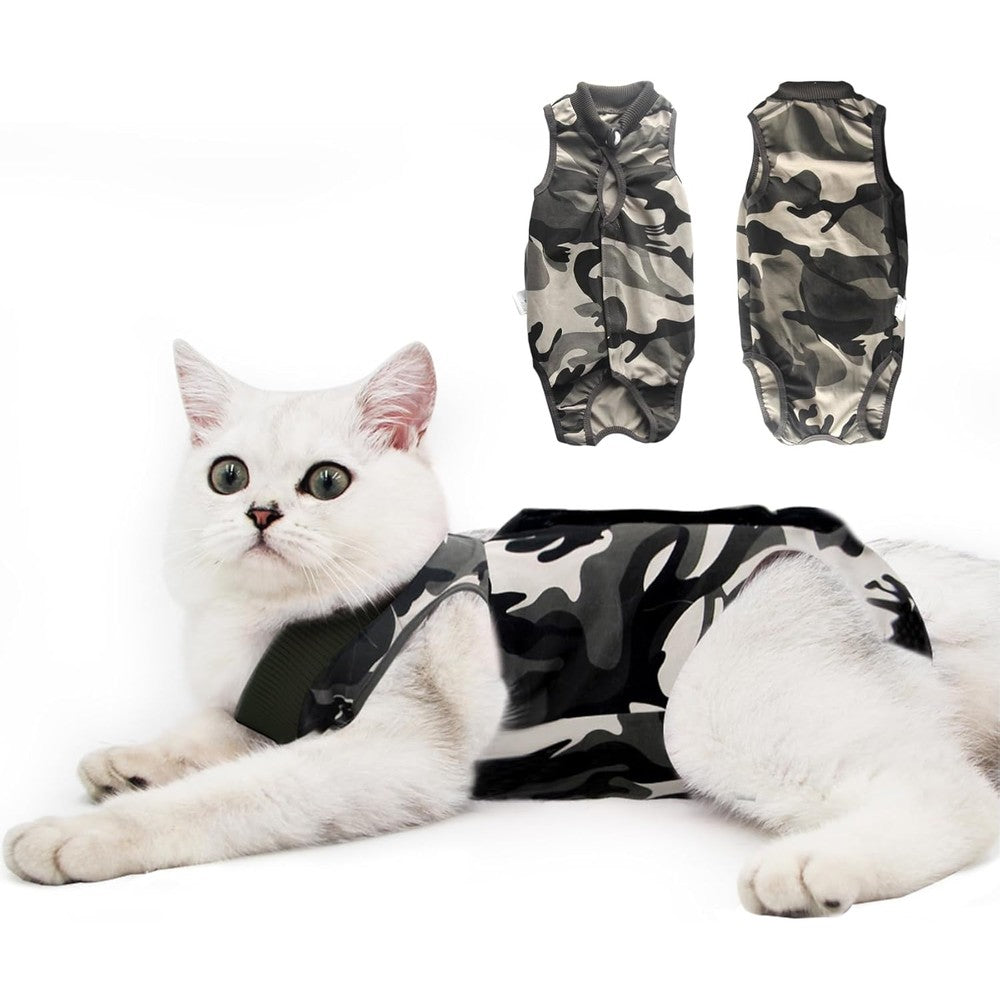 Doton Cat Professional Recovery Suit For Abdominal Wounds Or Skin Diseases Surgical Onesie Protective Shirt For Cats And Dogs Camouflage Large