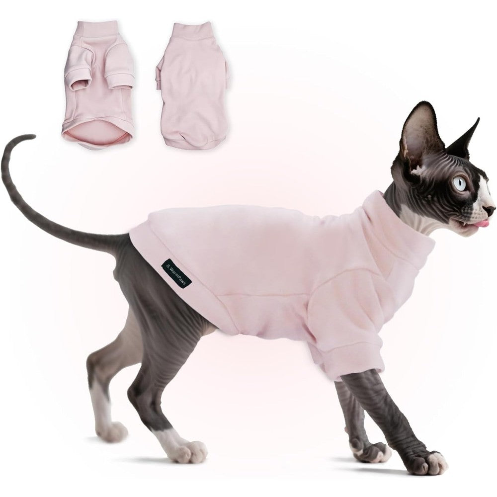 Jl WarmPaws Sphynx Cat Clothes Fleece Pullover Sweater For Hairless Cats And Small Dogs Soft Warm Long Sleeved Pet Pajamas Pink Size Small