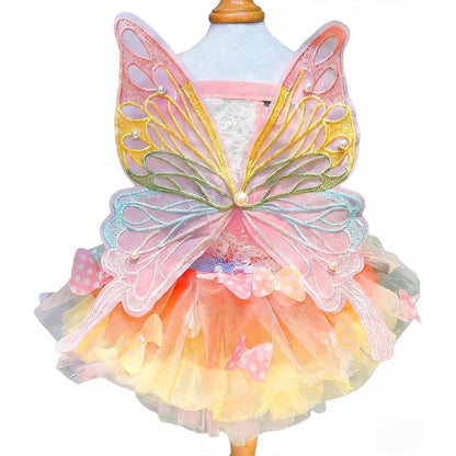 Guangte Dog Cute Rainbow Butterfly Dress Cat Princess Wedding Apparel Colorful Butterfly Skirt Medium Size
