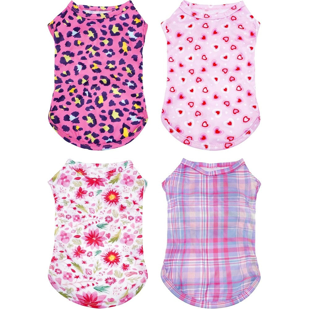 Pet Show 4 Pack Paw Bone Printed Dog Clothes Soft Lightweight Sleeveless Vest For Small To Medium Dogs And Cats Medium Pink For Girls