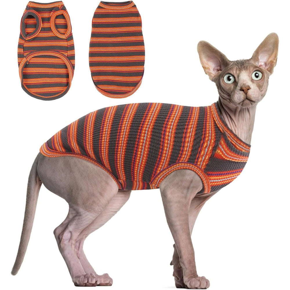 Brkurleg Sphynx Hairless Cats Shirt Red And Black Stripes Pullover Kitten Shirt Sleeveless Cotton Vest For Small Dogs And Cats Size Extra Large