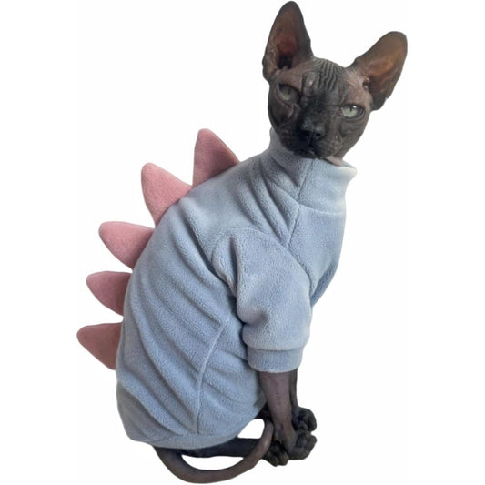 Kitipcoo Dinosaur Sphynx Cat Clothes Soft Polar Fleece Sweater For Hairless Cats Sky Blue Medium