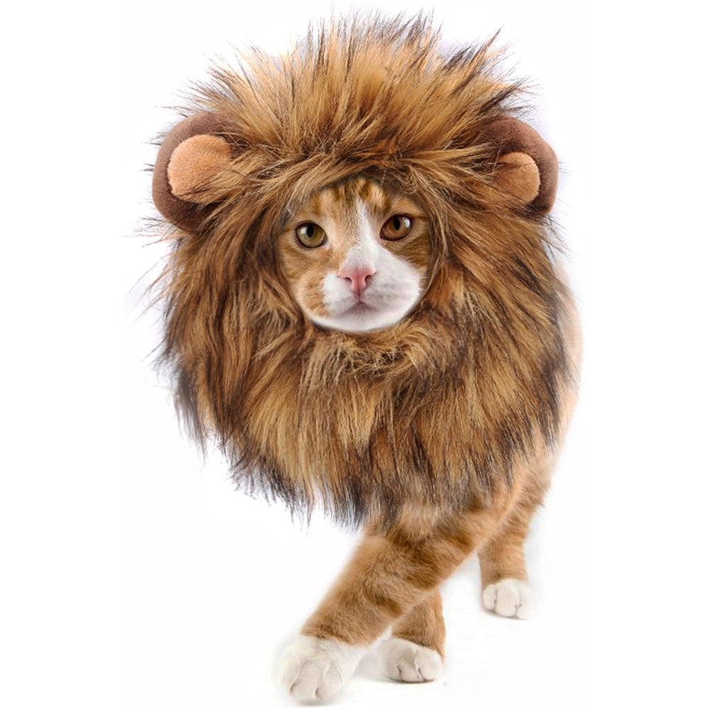 Onmygogo Lion Mane Wig For Cats And Small Dogs Funny Pet Costume Accessories Melange Brown Size Small