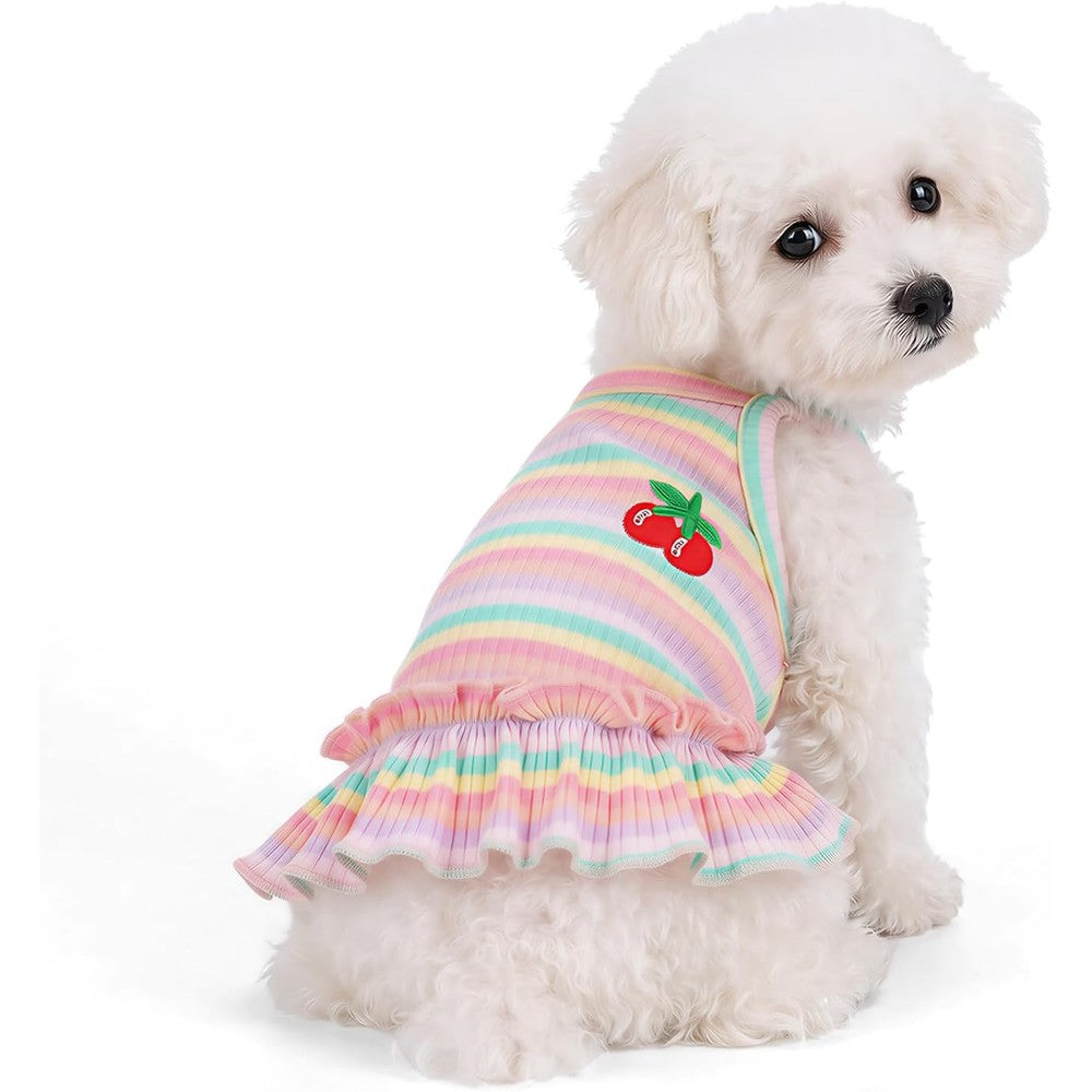 Jmkcoz Cute Striped Dog T Shirts Cherry Puppy Dress Soft Cotton Pet Sleeveless Vest For Small Dogs And Cats Pink Small