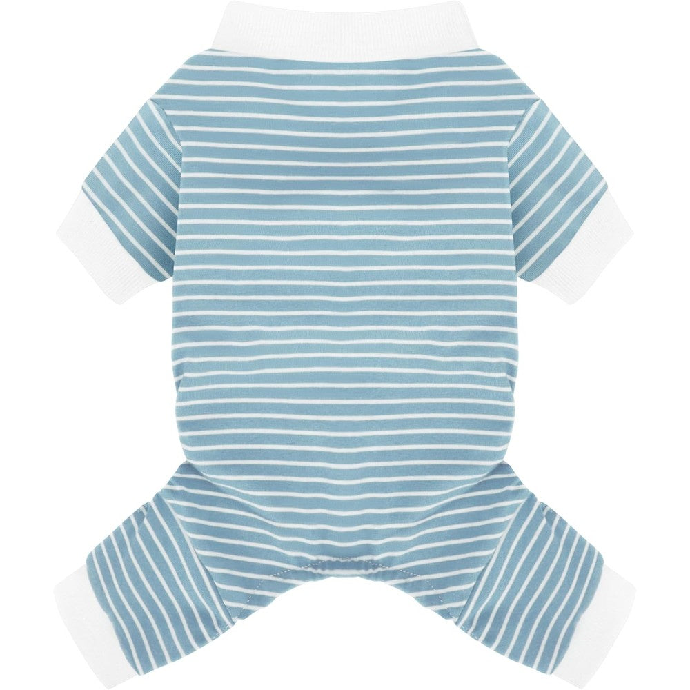 Paiaite Blue Striped Dog Pajamas Four Legged Cotton Stretchable Jumpsuit Lightweight Cozy Puppy Onesie Pet Sleepwear For Hair Shedding Coverage Medium