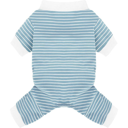 Paiaite Blue Striped Dog Pajamas Four Legged Cotton Stretchable Jumpsuit Lightweight Cozy Puppy Onesie Pet Sleepwear For Hair Shedding Coverage Medium