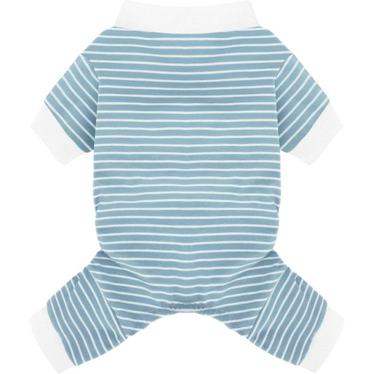 Paiaite Blue Striped Dog Pajamas Four Legged Cotton Stretchable Jumpsuit Lightweight Cozy Puppy Onesie Pet Sleepwear For Hair Shedding Coverage Medium