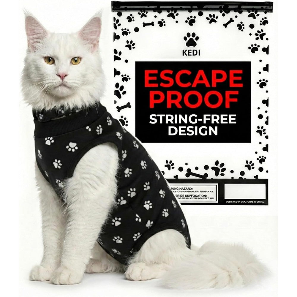 Kedi Cats Solutions Cat Surgery Recovery Suit Female Cat Onesie After Spay Surgery Abdominal Wound Protection Black Large