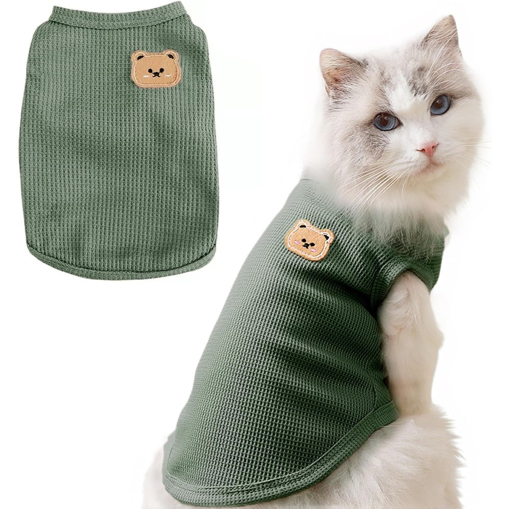 Maqilo Waffle Knit Cat And Dog T Shirt For Small Pets Stretchable Breathable Cotton Apparel In Green Large Size