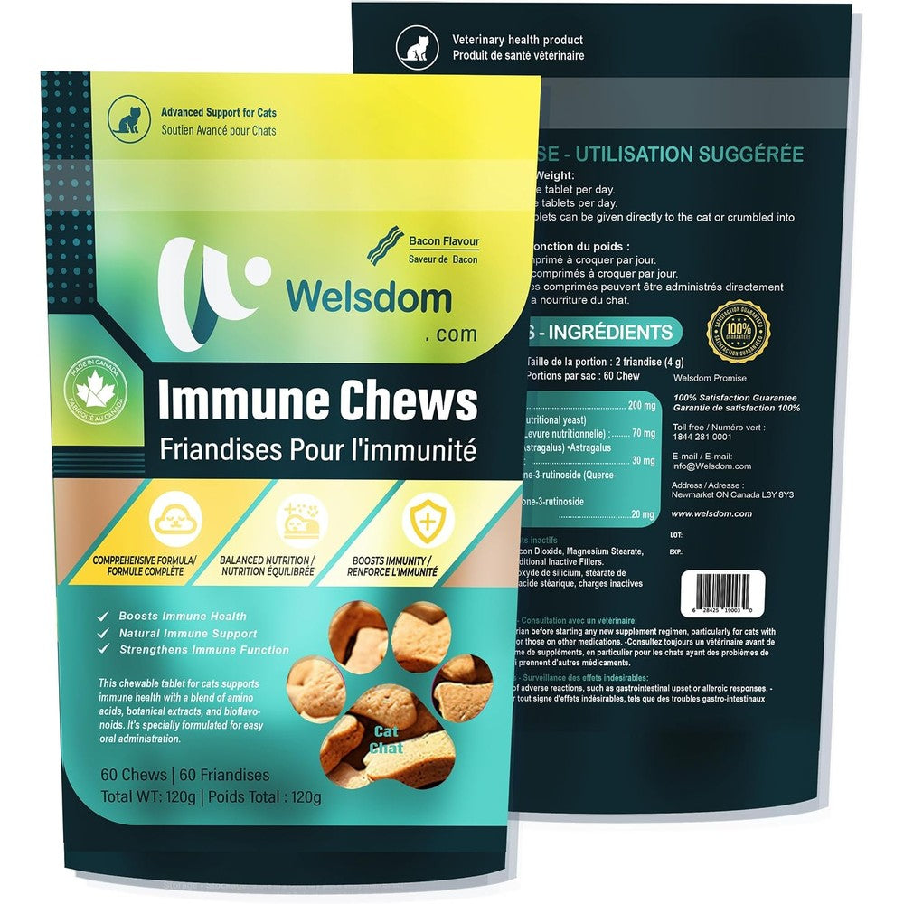 Welsdom Cat Immune Chews 60 Count front view packaging