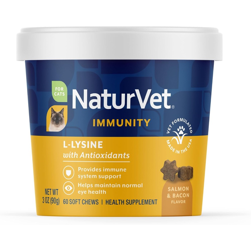 NaturVet L-Lysine Immune Support Plus Antioxidants Soft Chews For Cats Respiratory And Eye Health Supplement 60 Count - Image 1