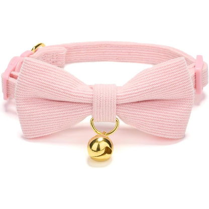 YUDOTE Cotton Breakaway Cat Collar With Removable Bow Tie And Tracking Bell, Adjustable Soft Corduroy Kitten Collar For Girl Cats, Pink, 1 Count