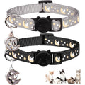 Baeuppit Breakaway Cat Collars For Boy And Girl Cats Glow In The Dark Adjustable Kitten Collars With Bell And Pendant Black And Gray 2 Count