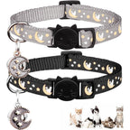 Baeuppit Breakaway Cat Collars For Boy And Girl Cats Glow In The Dark Adjustable Kitten Collars With Bell And Pendant Black And Gray 2 Count