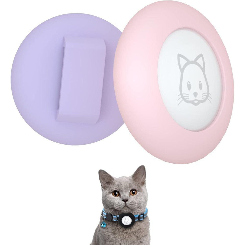 SimpleThings 2022 AirTag Cat Collar Holder Waterproof Silicone Case Compatible With Apple AirTag GPS Tracker For Small Pets Pink And Purple Two Pack