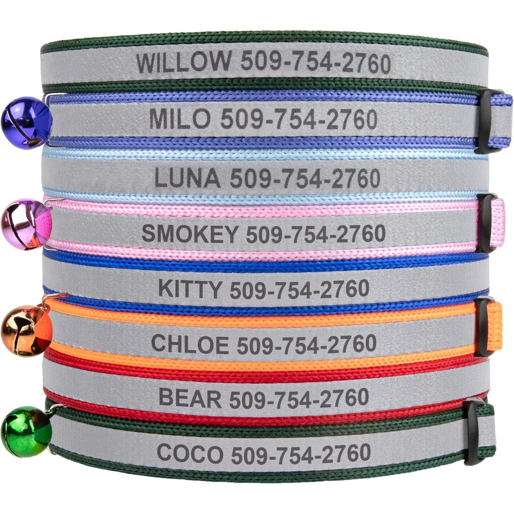 GoTags Personalized Reflective Cat Collar Engraved Custom Kitten Collar With Name And Phone ID Breakaway Safety Release Buckle Hunter Green