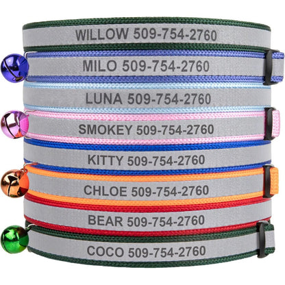 GoTags Personalized Reflective Cat Collar Engraved Custom Kitten Collar With Name And Phone ID Breakaway Safety Release Buckle Hunter Green