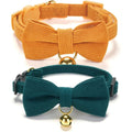 Ewinoom Soft Corduroy Cat Collars With Bow Tie And Bell Adjustable Breakaway Kitten Bowtie Collars For Girl Boy Cats Orange And Green Two Pack