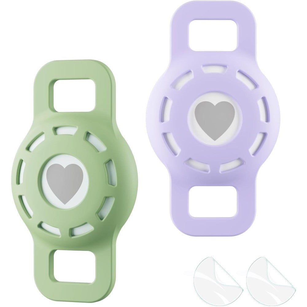 Whalezon Apple AirTag Cat Collar Holder And Small Dog Harness GPS Tracker Case Pack Of Two Avocado Green And Violet