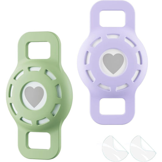 Whalezon Apple AirTag Cat Collar Holder And Small Dog Harness GPS Tracker Case Pack Of Two Avocado Green And Violet
