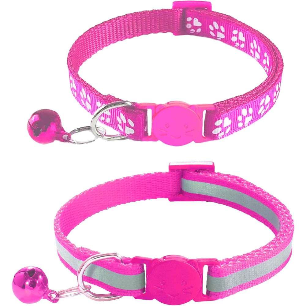 Zulinlong 2 Pack Breakaway Cat Collars With Bells Reflective And Claw Print Design Adjustable Safety Buckle Rose For Kittens And Cats