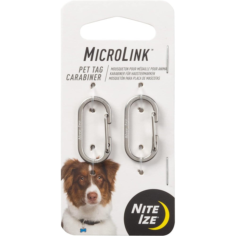Nite Ize MicroLink Pet Tag Carabiner Stainless Steel Cat And Dog ID Tag Attachment Clip Number 1 Two Pack