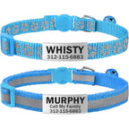 TagME 2 Pack Personalized Reflective Cat Collar With Engraved Stainless Steel Name Tag And Breakaway Buckle For Kitten And Adult Cat, SkyBlue