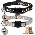 Baeuppit Breakaway Cat Collars With Bell Cute Kitty Glow In The Dark Adjustable Kitten Collars Grey And Black Two Pieces