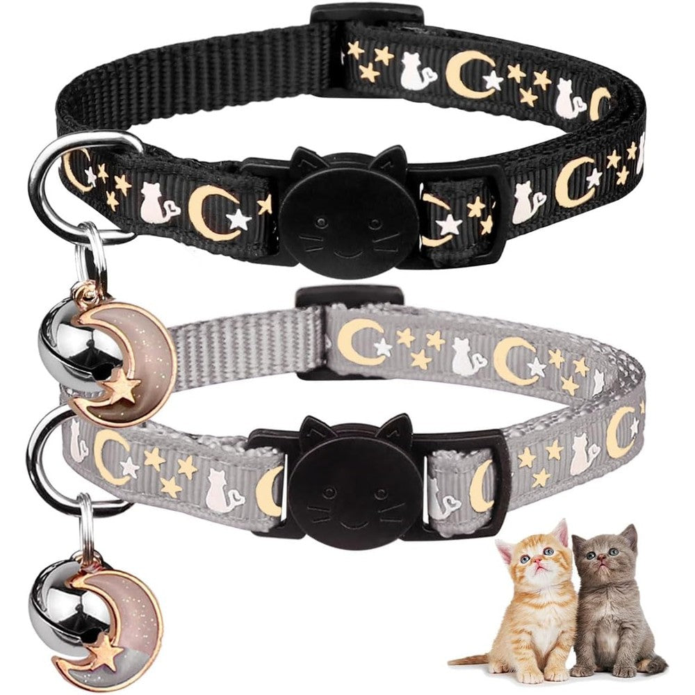 Baeuppit Breakaway Cat Collars With Bell Cute Kitty Glow In The Dark Adjustable Kitten Collars Grey And Black Two Pieces