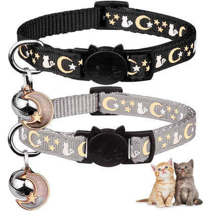Baeuppit Breakaway Cat Collars With Bell Cute Kitty Glow In The Dark Adjustable Kitten Collars Grey And Black Two Pieces