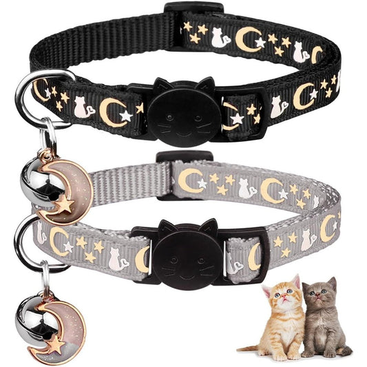 Baeuppit Breakaway Cat Collars With Bell Cute Kitty Glow In The Dark Adjustable Kitten Collars Grey And Black Two Pieces