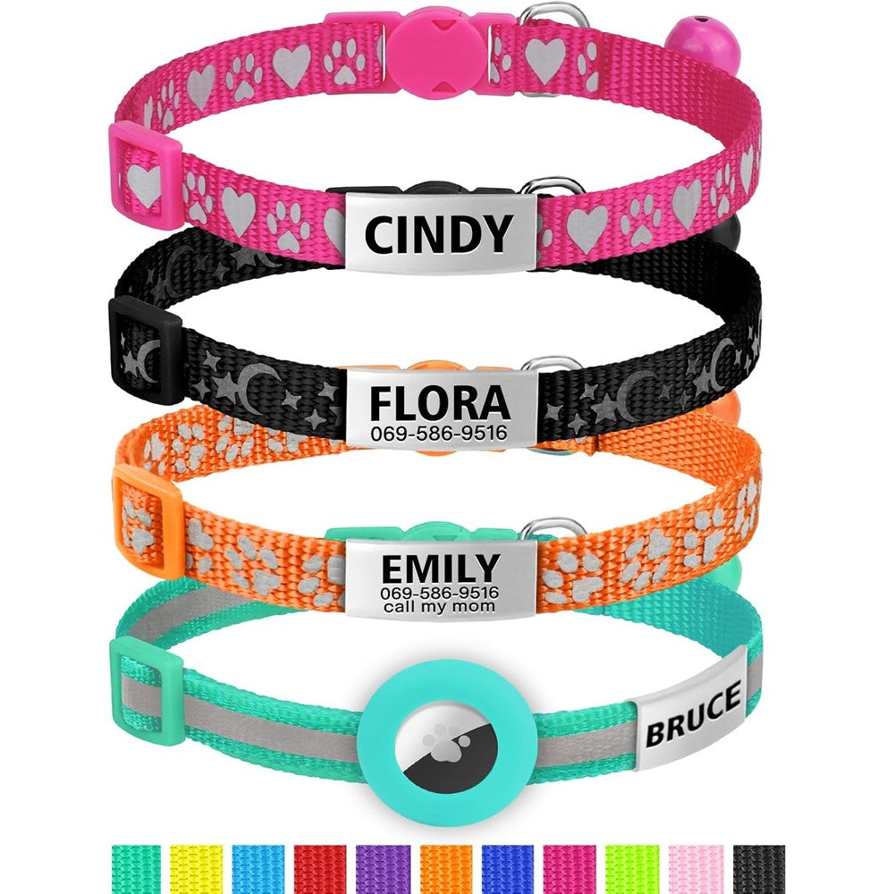TagME Personalized Reflective Breakaway Cat Collar With Custom Engraved Stainless Steel Name Tag And AirTag Holder For Kitten And Adult Cat