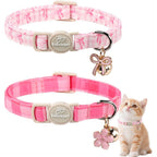 Babole Pet Adjustable Pink Breakaway Cat Collars With Bow Tie Bell And Flower Pendant For Girl Kittens And Puppies Two Pack