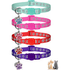 HLJ Breakaway Cat Collars Reflective Adjustable Kitten Collars With Bells And Paw Pendants 4 Pack Purple Hot Pink Red Teal 6 To 9 Inch