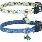 Giecooh Breakaway Cat Collar Two Pack Cotton Kitten Collars With Bells And Removable Dinosaur Charms Adjustable Seven To Eleven Inches