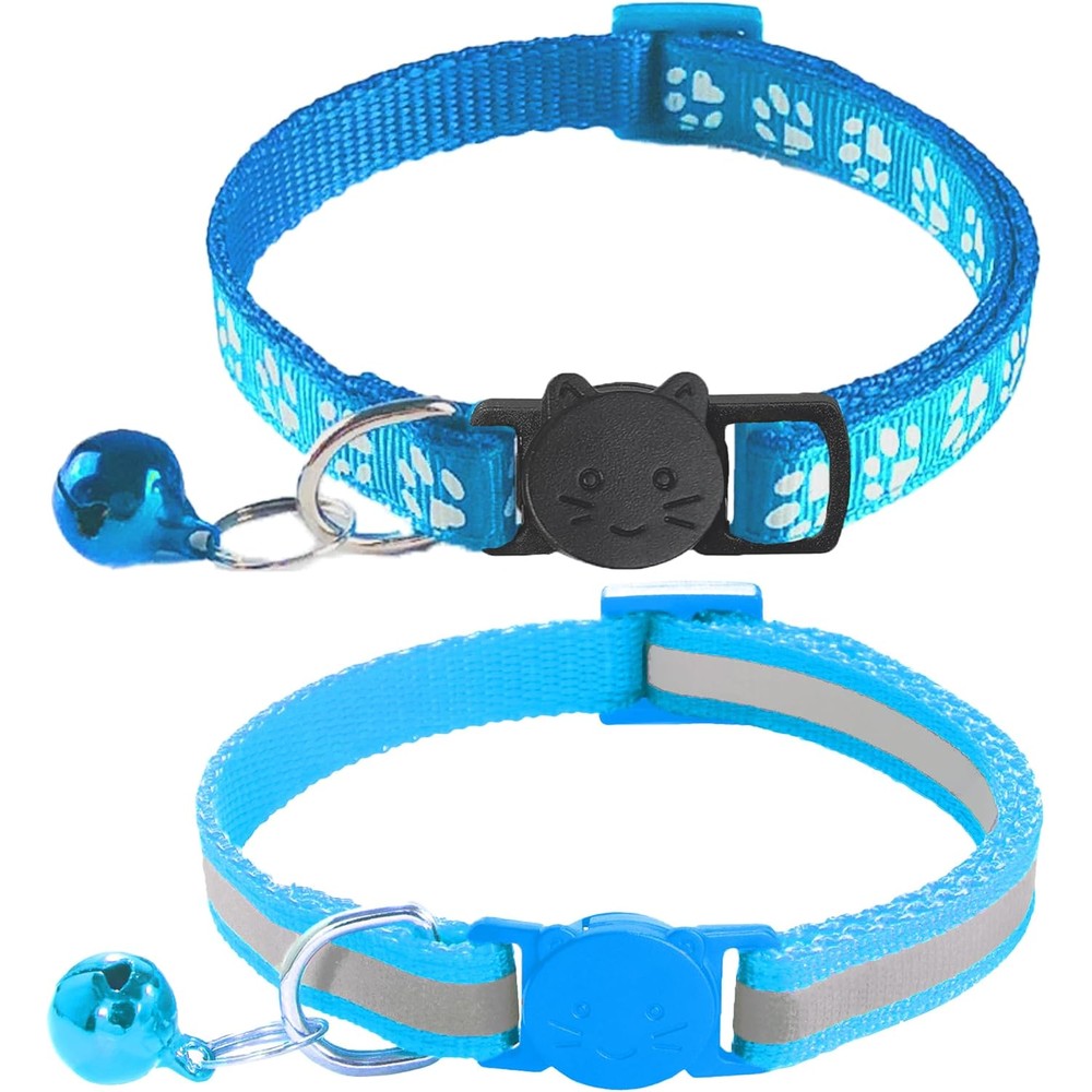 Zulinlong Breakaway Cat Collars With Bells Reflective And Claw Print Design Sky Blue Two Pack