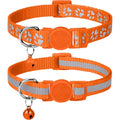 Taglory Reflective Cat Collar Breakaway With Bell High Visibility Night Strip Lightweight Adjustable Nylon Kitten Collar Orange 2 Pack
