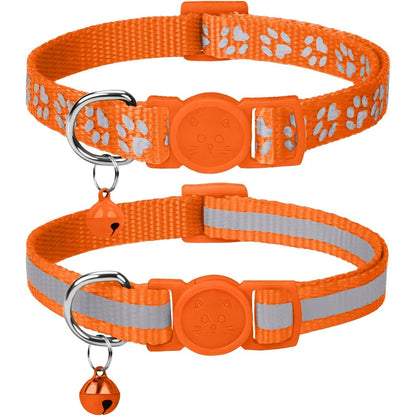 Taglory Reflective Cat Collar Breakaway With Bell High Visibility Night Strip Lightweight Adjustable Nylon Kitten Collar Orange 2 Pack