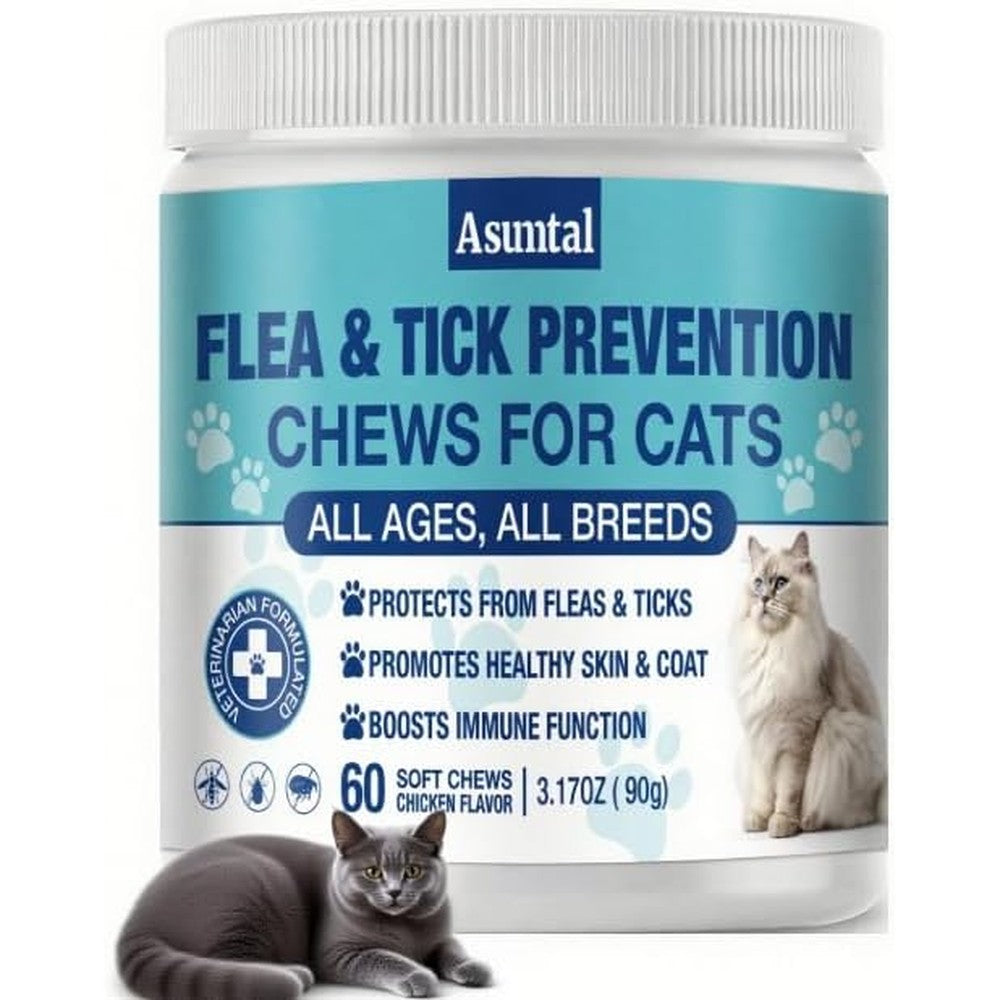 Asumtal Flea and Tick Prevention Supplement for Cats Natural Skin and Coat Support Chicken Flavor 60 Soft Chews