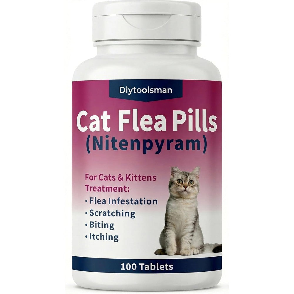Diytoolsman Nitenpyram flea treatment for cats 100 tablets front view